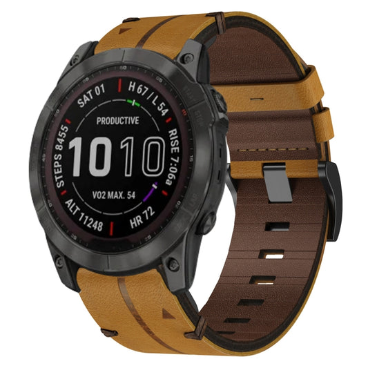 For Garmin Fenix 7 Sapphire Solar 22mm Leather Textured Watch Band(Brown) - Watch Bands by PMC Jewellery | Online Shopping South Africa | PMC Jewellery