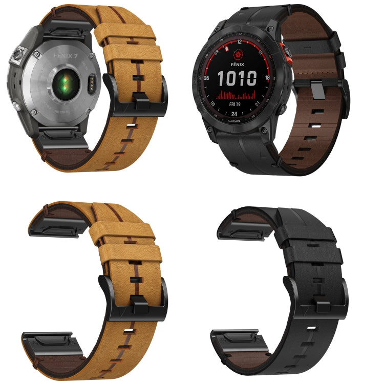 For Garmin Fenix 7 Pro 47mm Leather Textured 22mm Watch Band(Brown) - free shipping - PMC TechLife - Order now!