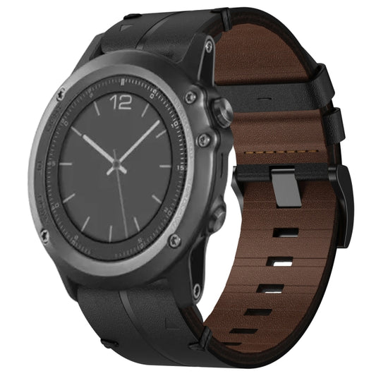 For Garmin Fenix 3 Sapphire 26mm Leather Textured Watch Band(Black) - Watch Bands by PMC Jewellery | Online Shopping South Africa | PMC Jewellery