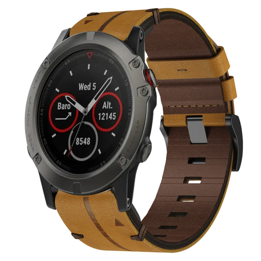 For Garmin Fenix 5X Sapphire 26mm Leather Textured Watch Band(Brown) - Watch Bands by PMC Jewellery | Online Shopping South Africa | PMC Jewellery