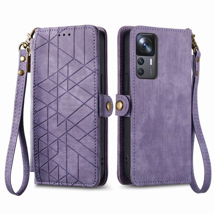 For Xiaomi 13 Geometric Zipper Wallet Side Buckle Leather Phone Case(Purple) - 13 Cases by PMC TechLife | Online Shopping South Africa | PMC TechLife | Buy Now Pay Later Mobicred