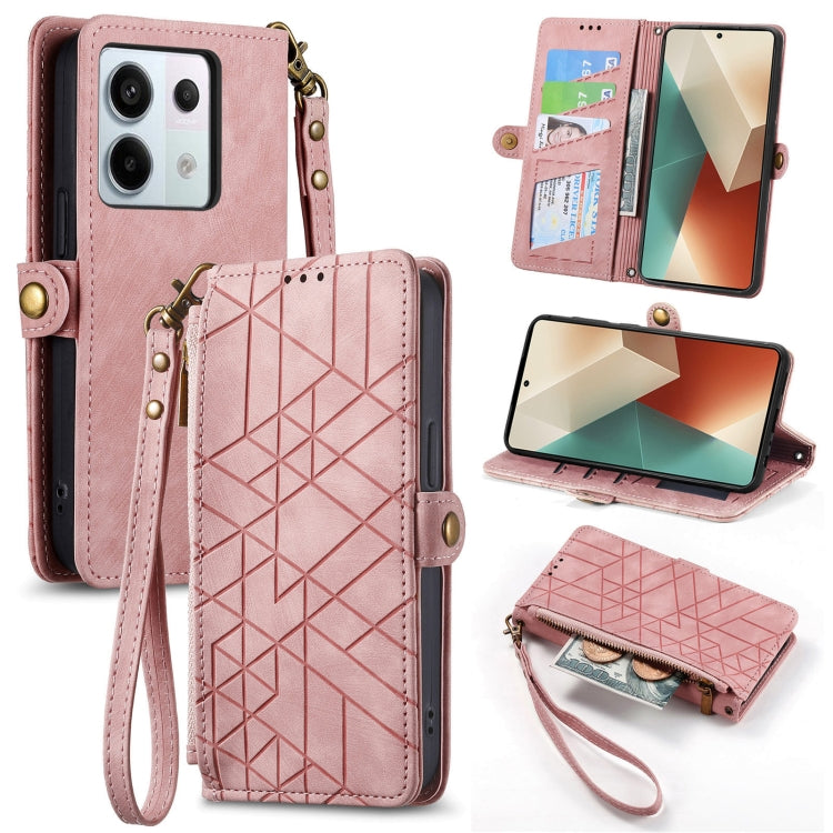 For Redmi Note 13 Pro 4G Geometric Zipper Wallet Side Buckle Leather Phone Case(Pink) - Note 13 Pro Cases by PMC Jewellery | Online Shopping South Africa | PMC Jewellery | Buy Now Pay Later Mobicred