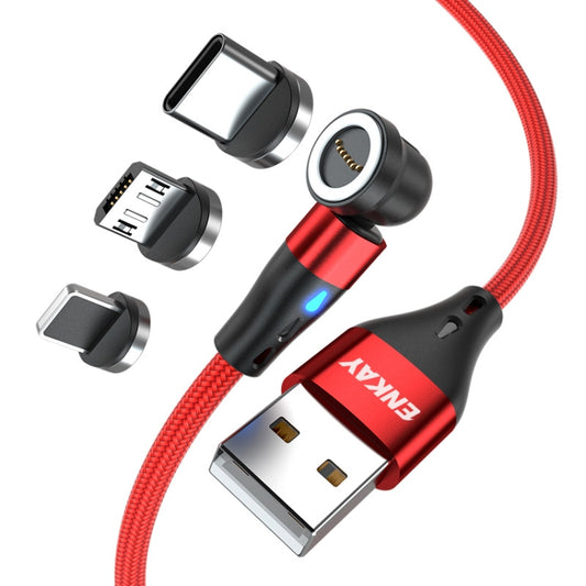 ENKAY 3 in 1 3A USB to Type-C / 8 Pin / Micro USB Magnetic 540 Degrees Rotating Fast Charging Cable, Length:1m(Red) - Charging Cable & Head by ENKAY | Online Shopping South Africa | PMC Jewellery | Buy Now Pay Later Mobicred