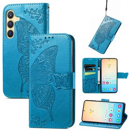 For Samsung Galaxy S24+ 5G Butterfly Love Flower Embossed Leather Phone Case(Blue) - Galaxy S24+ 5G Cases by PMC Jewellery | Online Shopping South Africa | PMC Jewellery