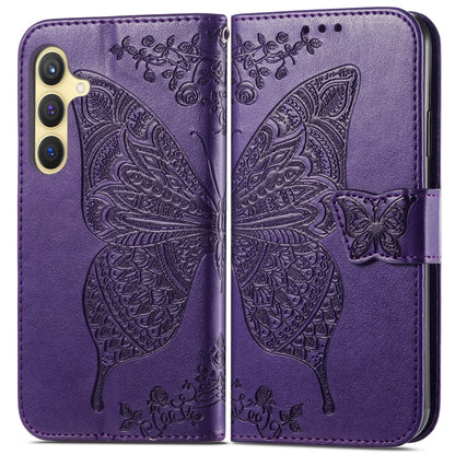 For Samsung Galaxy S24+ 5G Butterfly Love Flower Embossed Leather Phone Case(Dark Purple) - Galaxy S24+ 5G Cases by PMC Jewellery | Online Shopping South Africa | PMC Jewellery