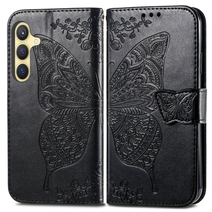 For Samsung Galaxy S25 5G Butterfly Love Flower Embossed Leather Phone Case(Black) - Galaxy S25 5G Cases by PMC Jewellery | Online Shopping South Africa | PMC Jewellery | Buy Now Pay Later Mobicred