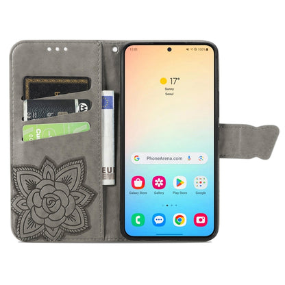 For Samsung Galaxy S25 5G Butterfly Love Flower Embossed Leather Phone Case(Gray) - Galaxy S25 5G Cases by PMC Jewellery | Online Shopping South Africa | PMC Jewellery | Buy Now Pay Later Mobicred