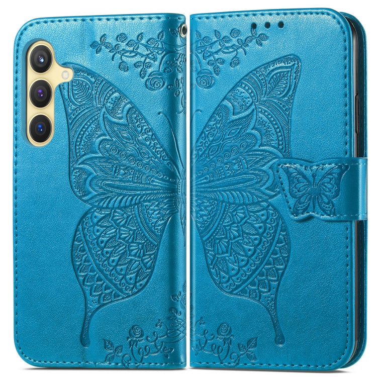 For Samsung Galaxy S25+ 5G Butterfly Love Flower Embossed Leather Phone Case(Blue) - Galaxy S25+ 5G Cases by PMC Jewellery | Online Shopping South Africa | PMC Jewellery | Buy Now Pay Later Mobicred