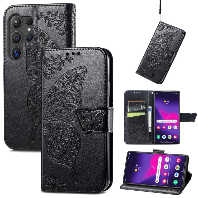 For Samsung Galaxy S25 Ultra 5G Butterfly Love Flower Embossed Leather Phone Case(Black) - Galaxy S25 Ultra 5G Cases by PMC Jewellery | Online Shopping South Africa | PMC Jewellery | Buy Now Pay Later Mobicred