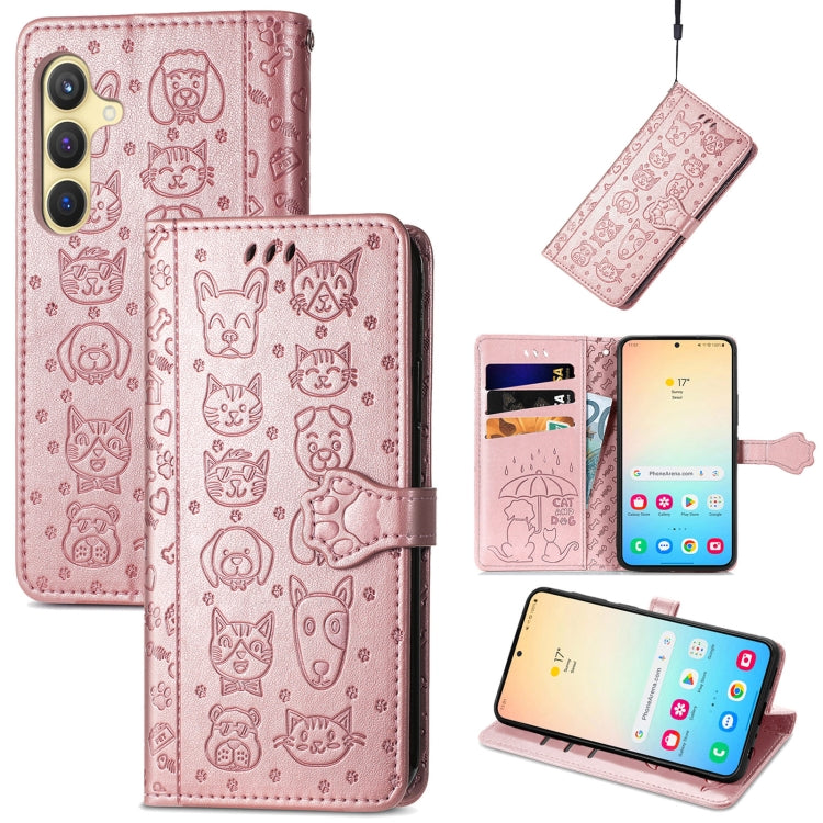 For Samsung Galaxy S25+ 5G Cat and Dog Embossed Leather Phone Case(Rose Gold) - Galaxy S25+ 5G Cases by PMC Jewellery | Online Shopping South Africa | PMC Jewellery | Buy Now Pay Later Mobicred