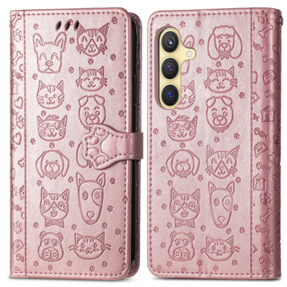 For Samsung Galaxy S25+ 5G Cat and Dog Embossed Leather Phone Case(Rose Gold) - Galaxy S25+ 5G Cases by PMC Jewellery | Online Shopping South Africa | PMC Jewellery | Buy Now Pay Later Mobicred