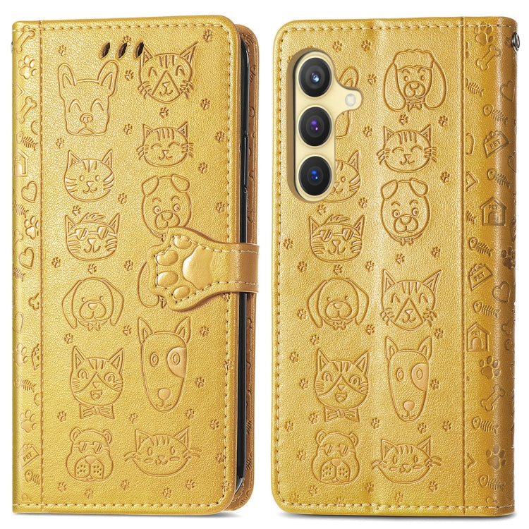 For Samsung Galaxy S25 Ultra 5G Cat and Dog Embossed Leather Phone Case(Yellow) - Galaxy S25 Ultra 5G Cases by PMC Jewellery | Online Shopping South Africa | PMC Jewellery | Buy Now Pay Later Mobicred