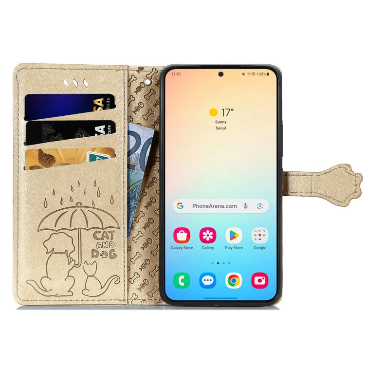 For Samsung Galaxy S25 Ultra 5G Cat and Dog Embossed Leather Phone Case(Gold) - Galaxy S25 Ultra 5G Cases by PMC Jewellery | Online Shopping South Africa | PMC Jewellery | Buy Now Pay Later Mobicred
