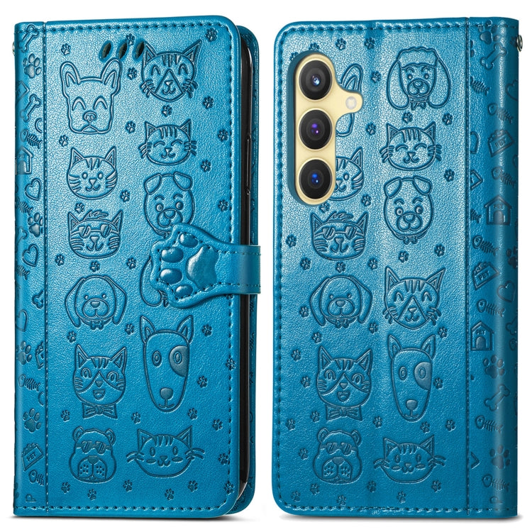 For Samsung Galaxy S25 Ultra 5G Cat and Dog Embossed Leather Phone Case(Blue) - Galaxy S25 Ultra 5G Cases by PMC Jewellery | Online Shopping South Africa | PMC Jewellery | Buy Now Pay Later Mobicred