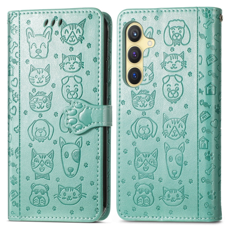 For Samsung Galaxy S25 Ultra 5G Cat and Dog Embossed Leather Phone Case(Green) - Galaxy S25 Ultra 5G Cases by PMC Jewellery | Online Shopping South Africa | PMC Jewellery | Buy Now Pay Later Mobicred