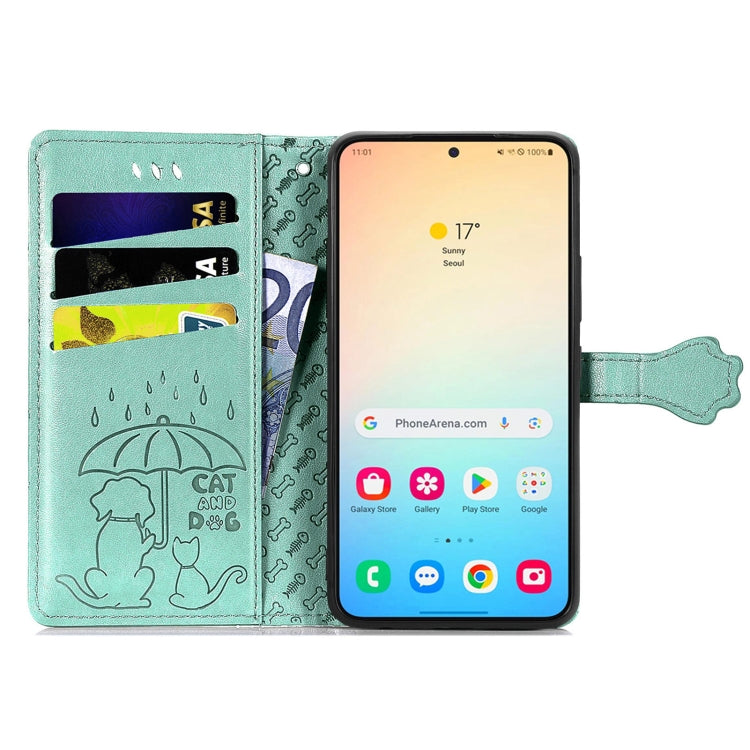 For Samsung Galaxy S25 Ultra 5G Cat and Dog Embossed Leather Phone Case(Green) - Galaxy S25 Ultra 5G Cases by PMC Jewellery | Online Shopping South Africa | PMC Jewellery | Buy Now Pay Later Mobicred