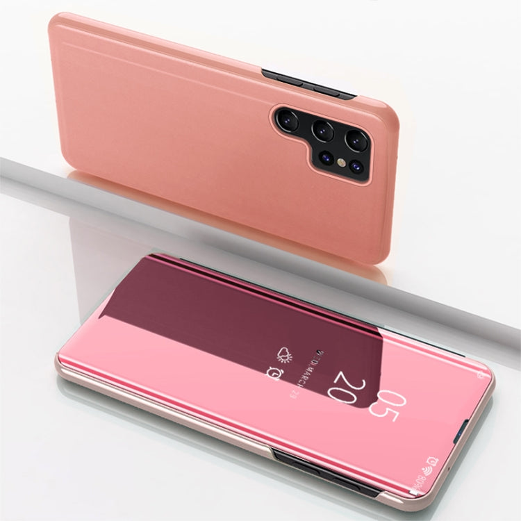 For Samsung Galaxy S25 Ultra 5G Plated Mirror Horizontal Flip Leather Phone Case with Holder(Rose Gold) - free shipping - PMC Jewellery - Order now!