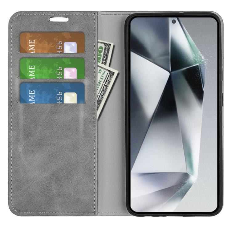 For Samsung Galaxy S25 Ultra 5G Retro-skin Magnetic Suction Leather Phone Case(Grey) - Galaxy S25 Ultra 5G Cases by PMC Jewellery | Online Shopping South Africa | PMC Jewellery | Buy Now Pay Later Mobicred