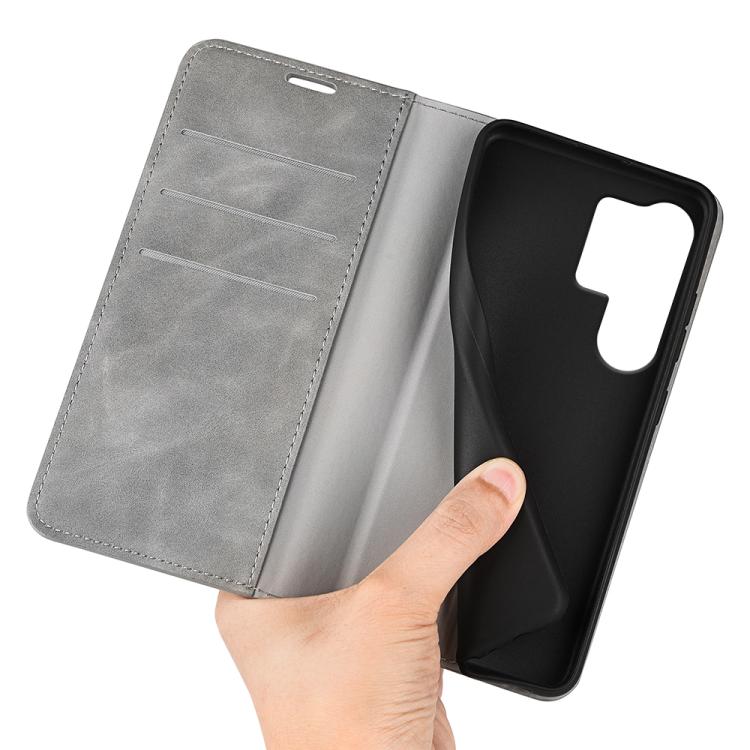 For Samsung Galaxy S25 Ultra 5G Retro-skin Magnetic Suction Leather Phone Case(Grey) - Galaxy S25 Ultra 5G Cases by PMC Jewellery | Online Shopping South Africa | PMC Jewellery | Buy Now Pay Later Mobicred