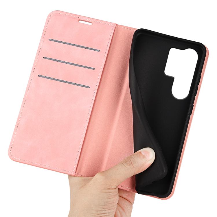 For Samsung Galaxy S25 Ultra 5G Retro-skin Magnetic Suction Leather Phone Case(Pink) - Galaxy S25 Ultra 5G Cases by PMC Jewellery | Online Shopping South Africa | PMC Jewellery | Buy Now Pay Later Mobicred