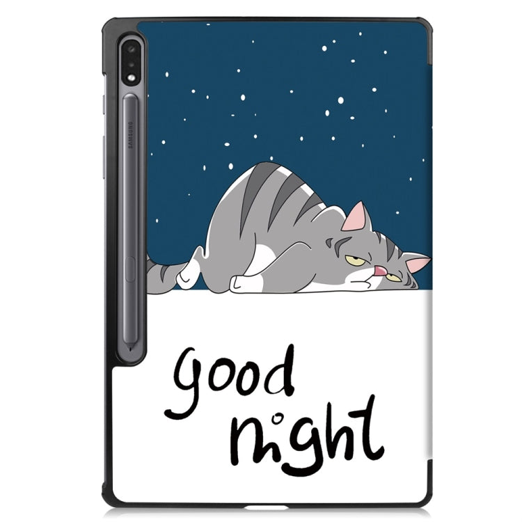 For Samsung Galaxy Tab S9 JUNSUNMAY Custer Painted 3-Fold Stand Leather Smart Tablet Case(Lazy Cat) - free shipping - PMC Jewellery - Order now!