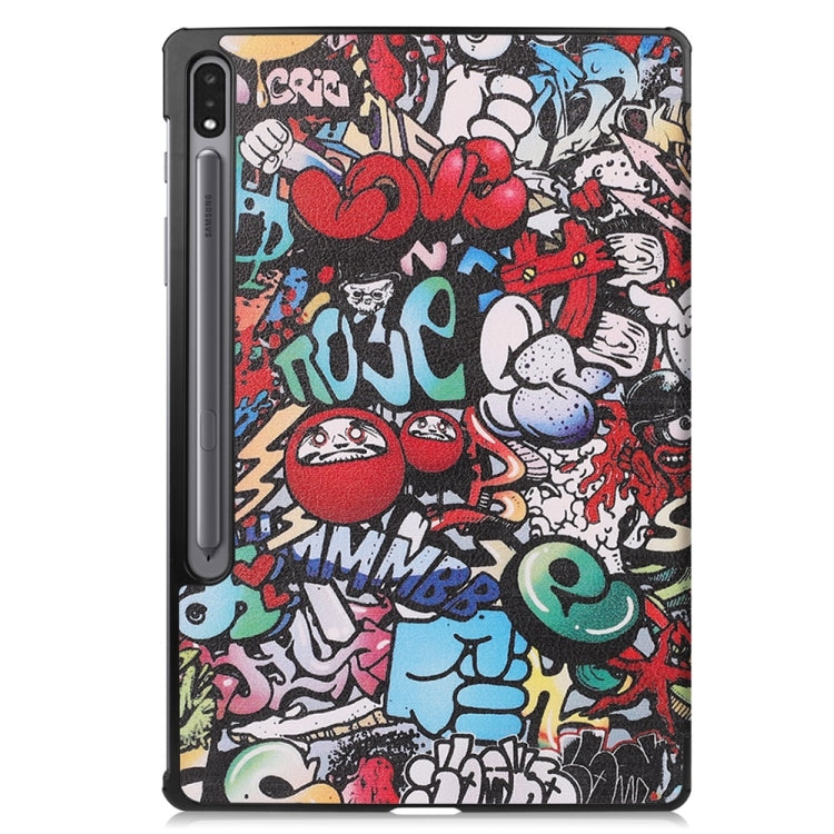 For Samsung Galaxy Tab S9+ JUNSUNMAY Custer Painted 3-Fold Stand Leather Smart Tablet Case(Graffiti) - Galaxy Tab S9+ Cases by JUNSUNMAY | Online Shopping South Africa | PMC Jewellery | Buy Now Pay Later Mobicred