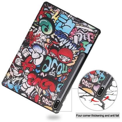 For Samsung Galaxy Tab S9+ JUNSUNMAY Custer Painted 3-Fold Stand Leather Smart Tablet Case(Graffiti) - Galaxy Tab S9+ Cases by JUNSUNMAY | Online Shopping South Africa | PMC Jewellery | Buy Now Pay Later Mobicred