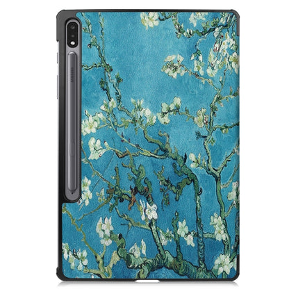 For Samsung Galaxy Tab S9+ JUNSUNMAY Custer Painted 3-Fold Stand Leather Smart Tablet Case(Apricot Flower) - Galaxy Tab S9+ Cases by JUNSUNMAY | Online Shopping South Africa | PMC Jewellery | Buy Now Pay Later Mobicred