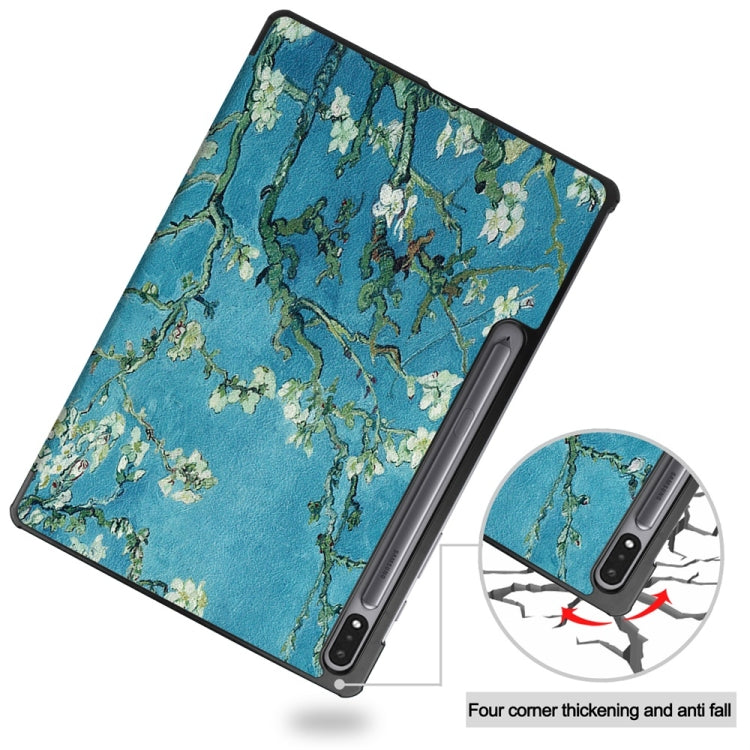 For Samsung Galaxy Tab S9+ JUNSUNMAY Custer Painted 3-Fold Stand Leather Smart Tablet Case(Apricot Flower) - free shipping - PMC Jewellery - Order now!