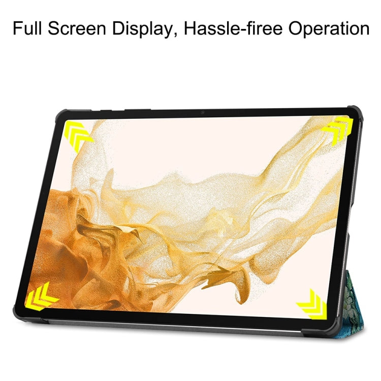 For Samsung Galaxy Tab S9+ JUNSUNMAY Custer Painted 3-Fold Stand Leather Smart Tablet Case(Apricot Flower) - Galaxy Tab S9+ Cases by JUNSUNMAY | Online Shopping South Africa | PMC Jewellery | Buy Now Pay Later Mobicred