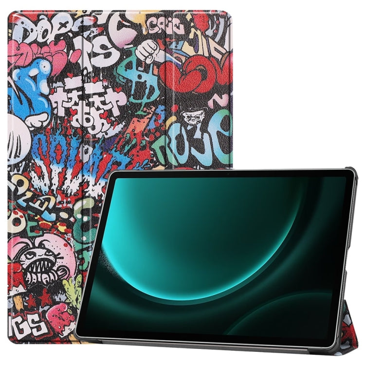 For Samsung Galaxy Tab S9 FE+ 12.4 JUNSUNMAY Custer Painted 3-Fold Stand Leather Smart Tablet Case(Graffiti) - Galaxy Tab S9 FE+ by JUNSUNMAY | Online Shopping South Africa | PMC Jewellery | Buy Now Pay Later Mobicred