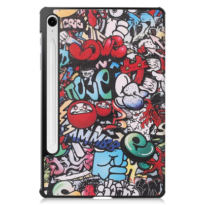 For Samsung Galaxy Tab S9 FE 10.9 JUNSUNMAY Custer Painted 3-Fold Stand Leather Smart Tablet Case(Graffiti) - Galaxy Tab S9 FE by JUNSUNMAY | Online Shopping South Africa | PMC Jewellery | Buy Now Pay Later Mobicred