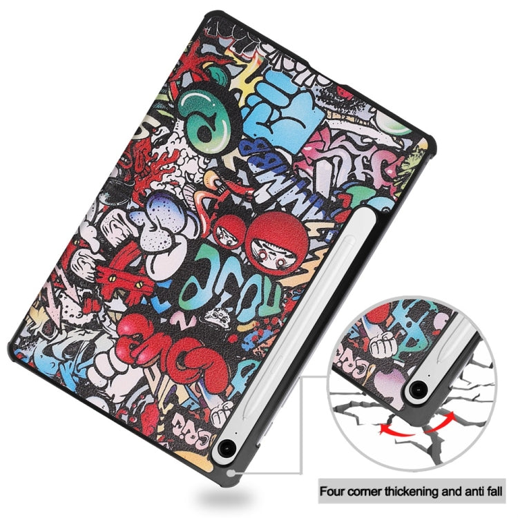 For Samsung Galaxy Tab S9 FE 10.9 JUNSUNMAY Custer Painted 3-Fold Stand Leather Smart Tablet Case(Graffiti) - Galaxy Tab S9 FE by JUNSUNMAY | Online Shopping South Africa | PMC Jewellery | Buy Now Pay Later Mobicred