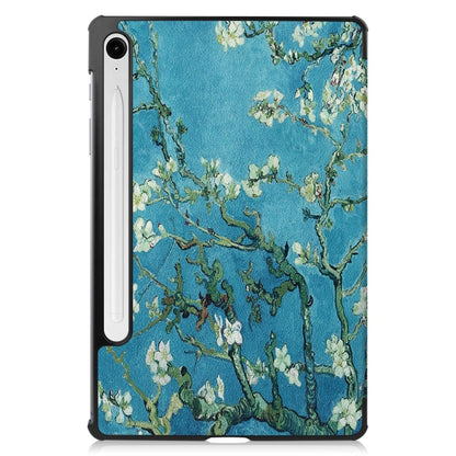 For Samsung Galaxy Tab S9 FE 10.9 JUNSUNMAY Custer Painted 3-Fold Stand Leather Smart Tablet Case(Apricot Flower) - Galaxy Tab S9 FE by JUNSUNMAY | Online Shopping South Africa | PMC Jewellery | Buy Now Pay Later Mobicred