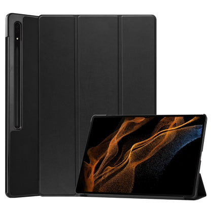 For Samsung Galaxy Tab S9 Ultra JUNSUNMAY Custer Solid Color 3-Fold Stand Leather Smart Tablet Case(Black) - Galaxy Tab S9 Ultra Cases by JUNSUNMAY | Online Shopping South Africa | PMC Jewellery | Buy Now Pay Later Mobicred