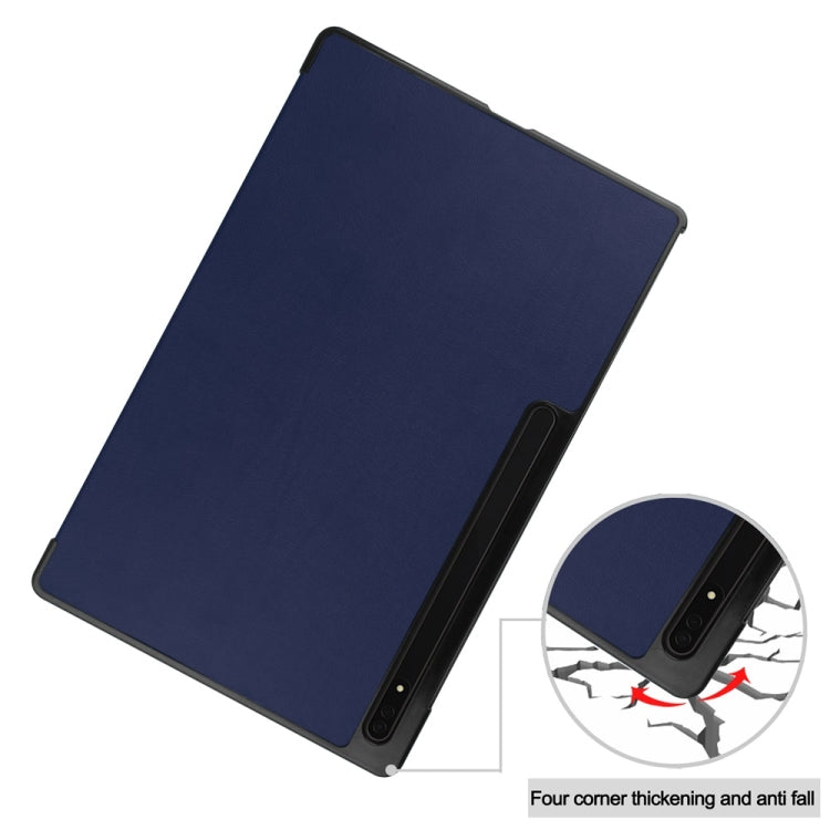 For Samsung Galaxy Tab S9 Ultra JUNSUNMAY Custer Solid Color 3-Fold Stand Leather Smart Tablet Case(Dark Blue) - Galaxy Tab S9 Ultra Cases by JUNSUNMAY | Online Shopping South Africa | PMC Jewellery | Buy Now Pay Later Mobicred