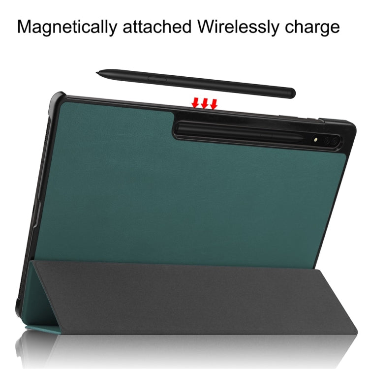 For Samsung Galaxy Tab S9 Ultra JUNSUNMAY Custer Solid Color 3-Fold Stand Leather Smart Tablet Case(Dark Green) - Galaxy Tab S9 Ultra Cases by JUNSUNMAY | Online Shopping South Africa | PMC Jewellery | Buy Now Pay Later Mobicred