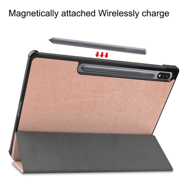 For Samsung Galaxy Tab S9+ JUNSUNMAY Custer Solid Color 3-Fold Stand Leather Smart Tablet Case(Rose Gold) - Galaxy Tab S9+ Cases by JUNSUNMAY | Online Shopping South Africa | PMC Jewellery | Buy Now Pay Later Mobicred