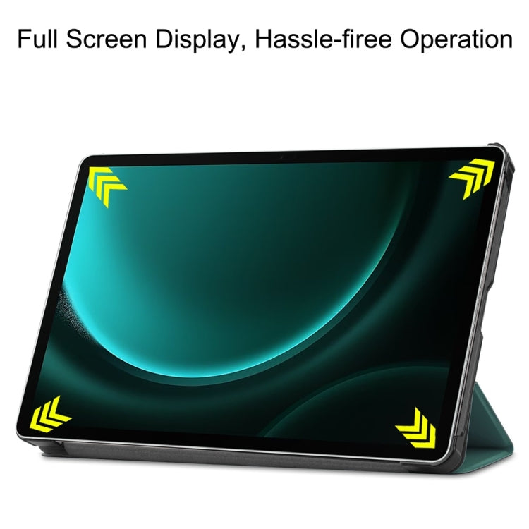 For Samsung Galaxy Tab S9 FE+ 12.4 JUNSUNMAY Custer Solid Color 3-Fold Stand Leather Smart Tablet Case(Dark Green) - Galaxy Tab S9 FE+ by JUNSUNMAY | Online Shopping South Africa | PMC Jewellery | Buy Now Pay Later Mobicred