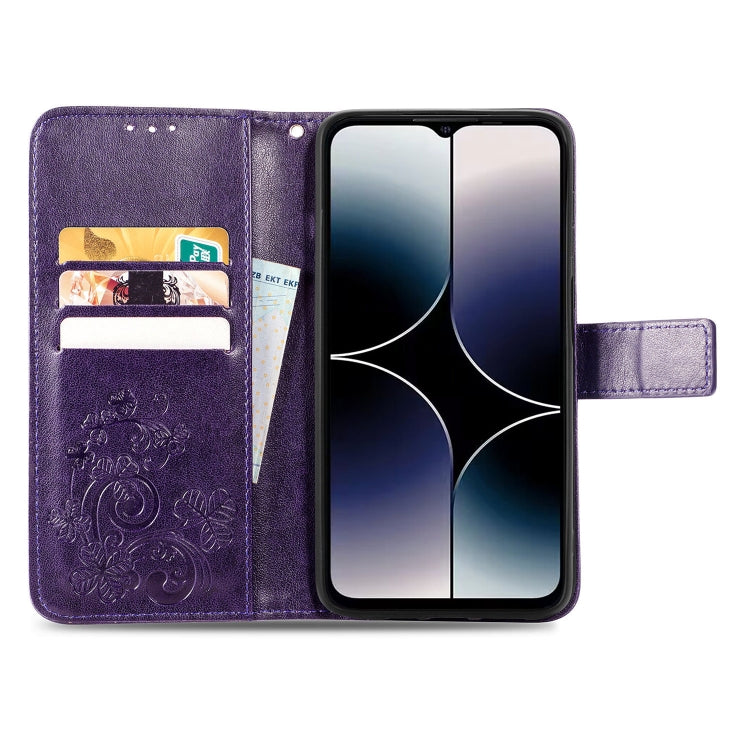 For Ulefone Note 16 Pro Four-leaf Clasp Embossed Buckle Leather Phone Case(Purple) - Ulefone Cases by PMC Jewellery | Online Shopping South Africa | PMC Jewellery | Buy Now Pay Later Mobicred