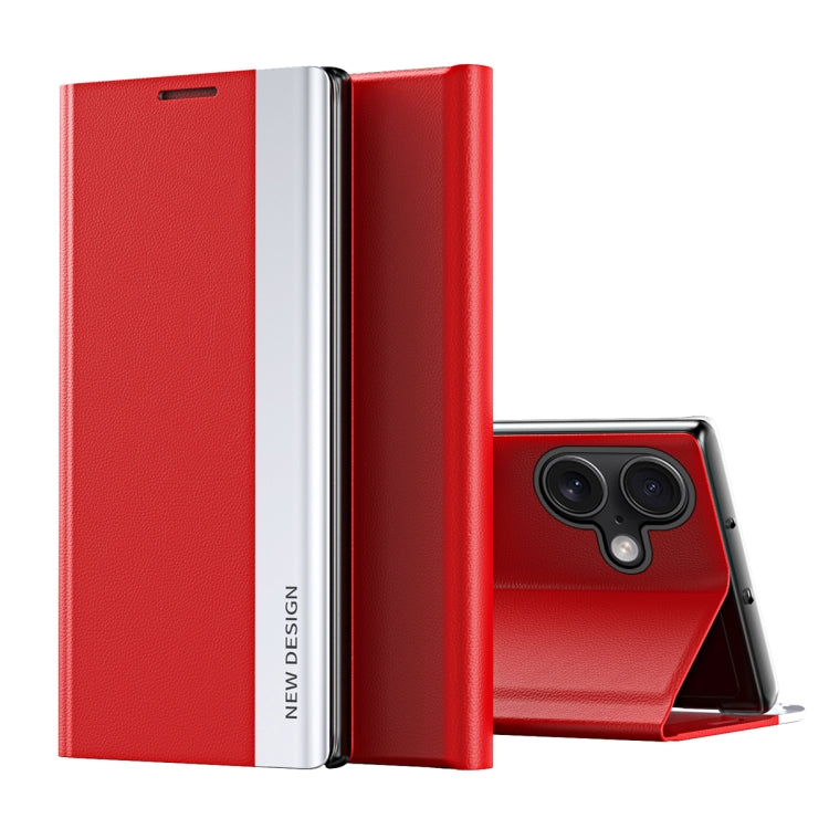 For iPhone 16 Plus Side Electroplated Adsorption Leather Phone Case(Red) - iPhone 16 Plus Cases by PMC TechLife | Online Shopping South Africa | PMC TechLife | Buy Now Pay Later Mobicred