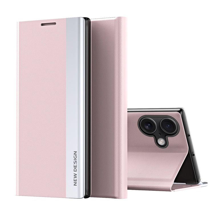 For iPhone 16 Side Electroplated Adsorption Leather Phone Case(Pink) - iPhone 16 Cases by PMC TechLife | Online Shopping South Africa | PMC TechLife | Buy Now Pay Later Mobicred
