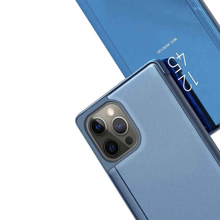 For iPhone 16 Plated Mirror Horizontal Flip Leather Phone Case with Holder(Blue) - free shipping - PMC TechLife - Order now!