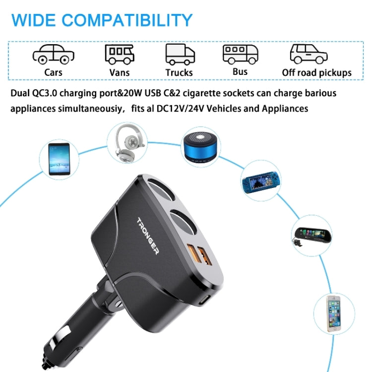 TR-35 Cigarette Lighter Sockets PD Fast Charging Type-C Dual USB QC 3.0 Charger - Car Charger by PMC Jewellery | Online Shopping South Africa | PMC Jewellery | Buy Now Pay Later Mobicred