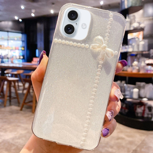 For iPhone 16 Plus Pearl Bow Glitter Epoxy TPU Phone Case(Cross Knots) - iPhone 16 Plus Cases by PMC Jewellery | Online Shopping South Africa | PMC Jewellery | Buy Now Pay Later Mobicred