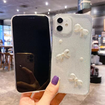 For iPhone 16 Plus Pearl Bow Glitter Epoxy TPU Phone Case(Cross Knots) - iPhone 16 Plus Cases by PMC Jewellery | Online Shopping South Africa | PMC Jewellery | Buy Now Pay Later Mobicred