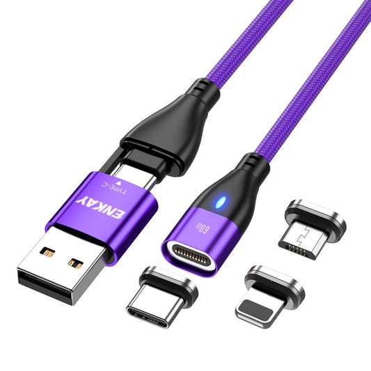 ENKAY 6-in-1 PD60W USB-A / Type-C to Type-C / 8 Pin / Micro USB Magnetic Fast Charging Cable, Cable Length:1m(Purple) - Charging Cable & Head by ENKAY | Online Shopping South Africa | PMC Jewellery | Buy Now Pay Later Mobicred