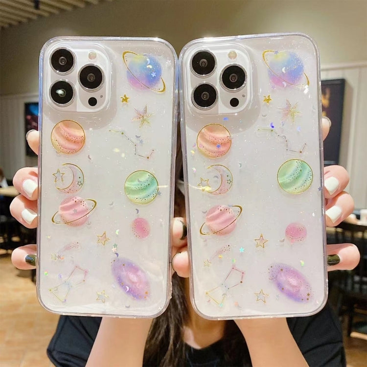 For iPhone 16e Cosmic Star Glitter Epoxy TPU Phone Case(Transparent) - iPhone 16e Cases by PMC TechLife | Online Shopping South Africa | PMC TechLife | Buy Now Pay Later Mobicred