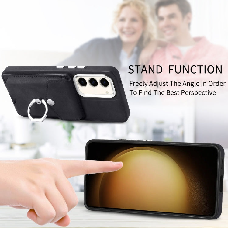 For Samsung Galaxy S23 5G Electroplating Skin-feel Leather Ring Card Wallet Phone Case(Black) - Galaxy S23 5G Cases by PMC TechLife | Online Shopping South Africa | PMC TechLife