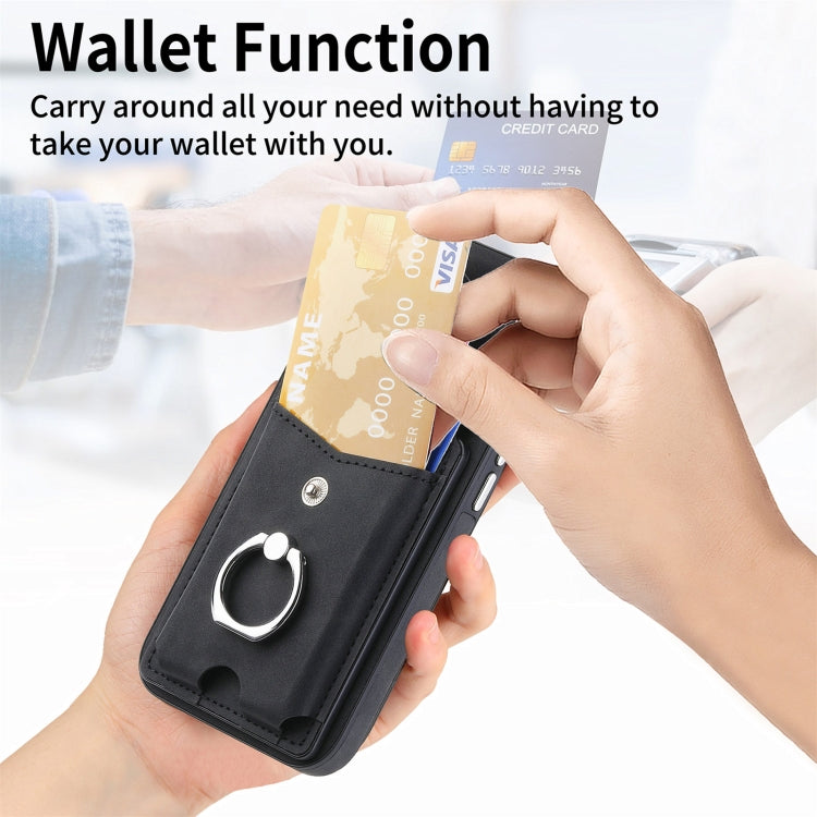 For Samsung Galaxy S23 5G Electroplating Skin-feel Leather Ring Card Wallet Phone Case(Black) - Galaxy S23 5G Cases by PMC TechLife | Online Shopping South Africa | PMC TechLife